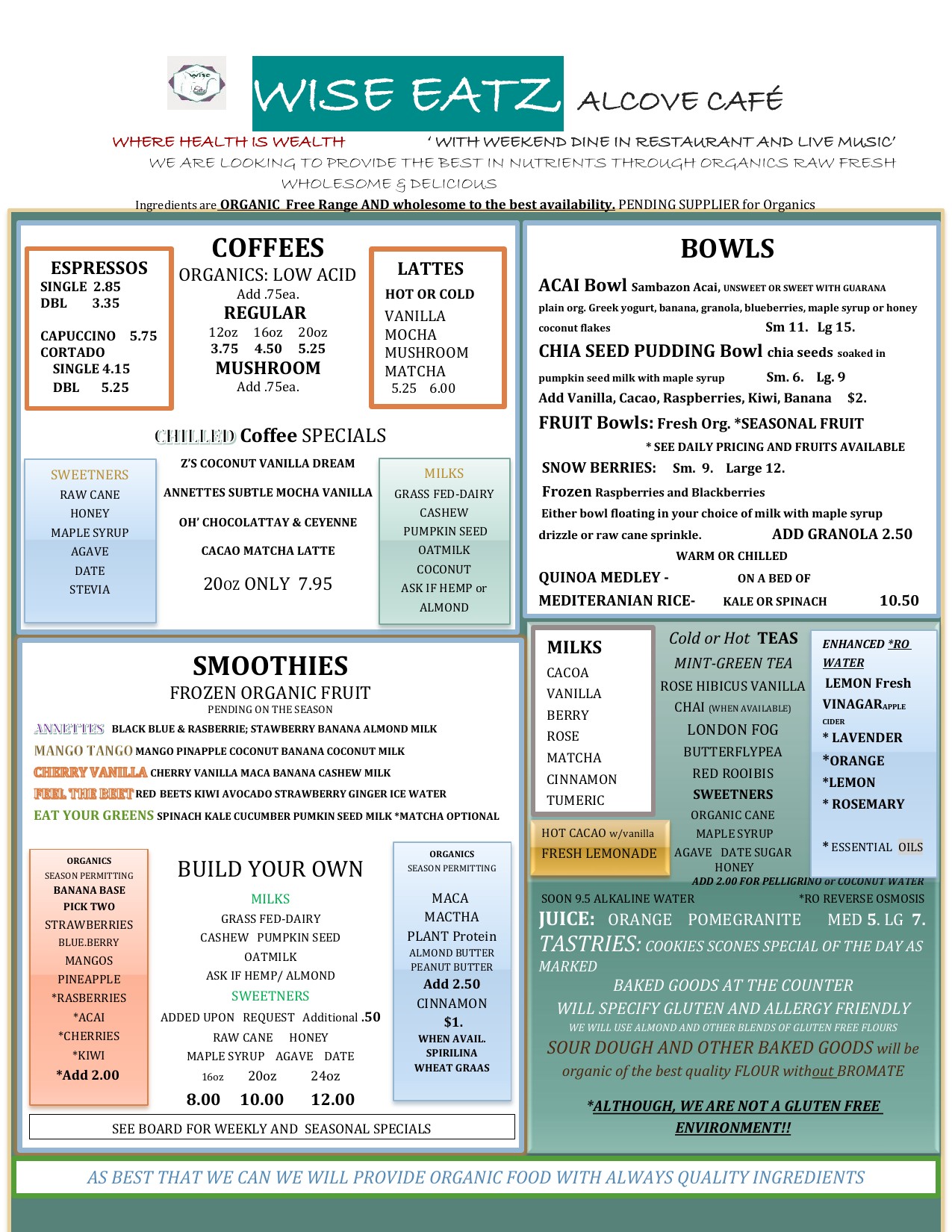 Wise Eatz revised menu PDF page 1 preview