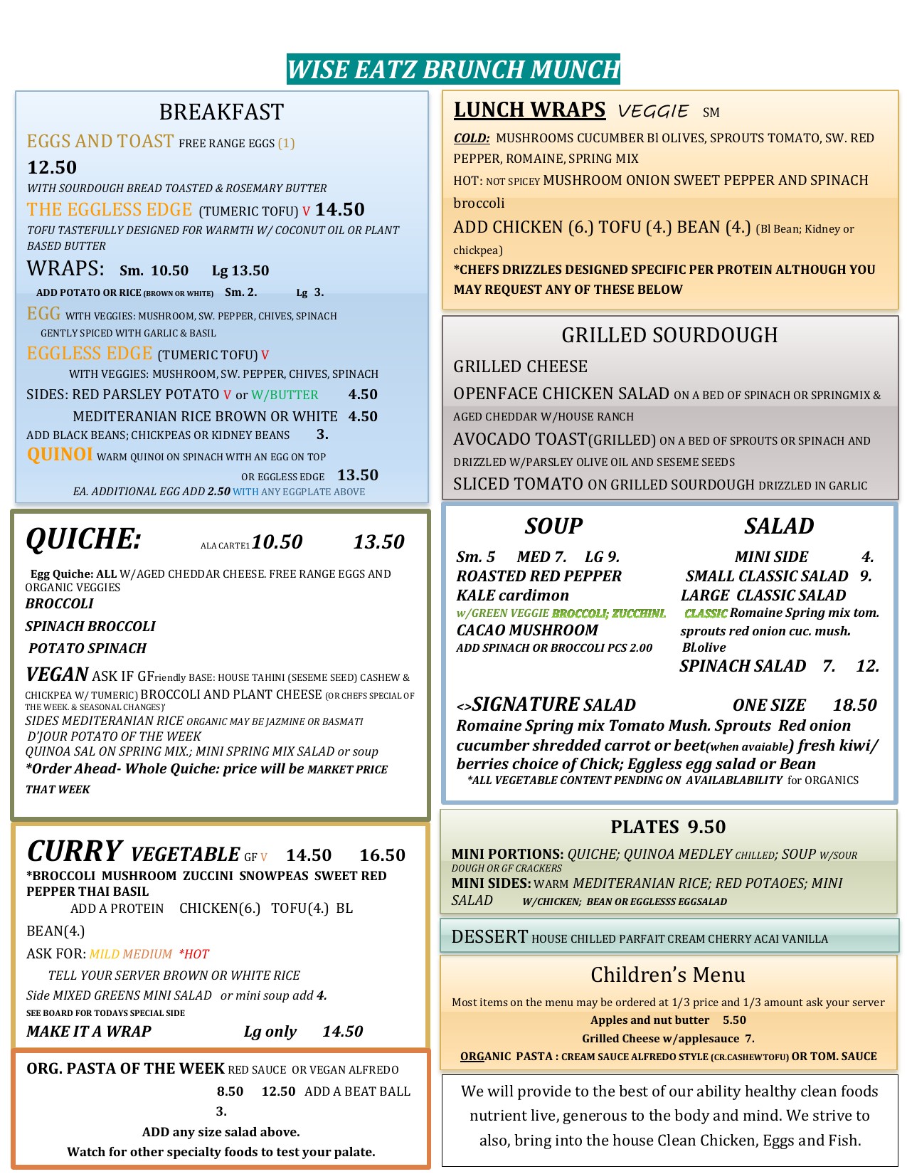 Wise Eatz revised menu PDF page 2 preview
